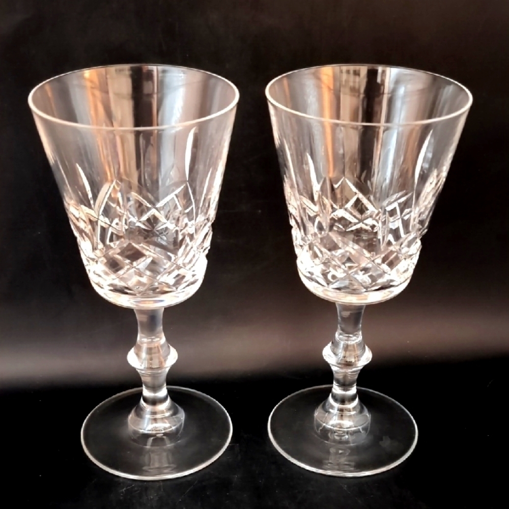 Two (2) Signed Kilkenny 1991 Hand Cut  6" Crystal Wine Glasses - Irish Ireland
